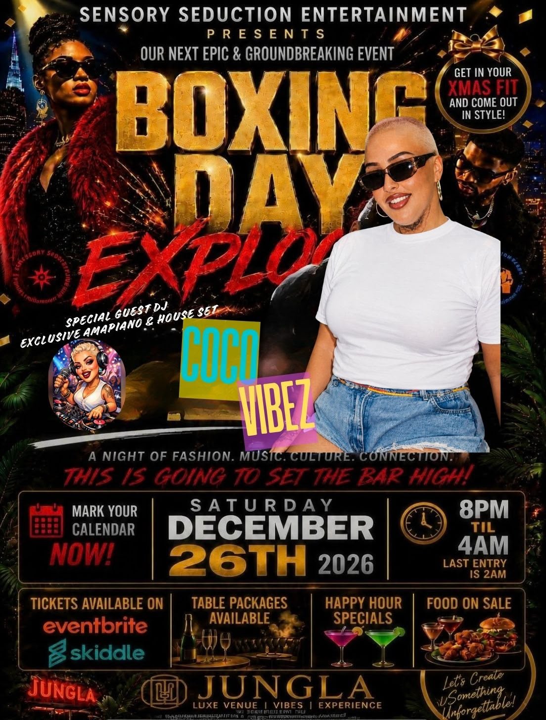 Boxing Day Explosion 2026 special guest Coco Vibez poster