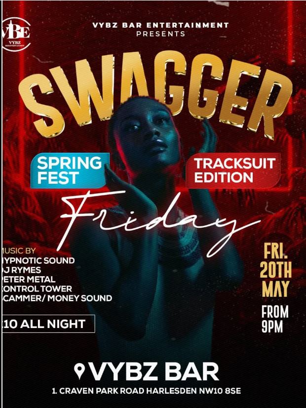 Swagger event flyer at Vybz Bar Harlesden featuring DJ Rymes