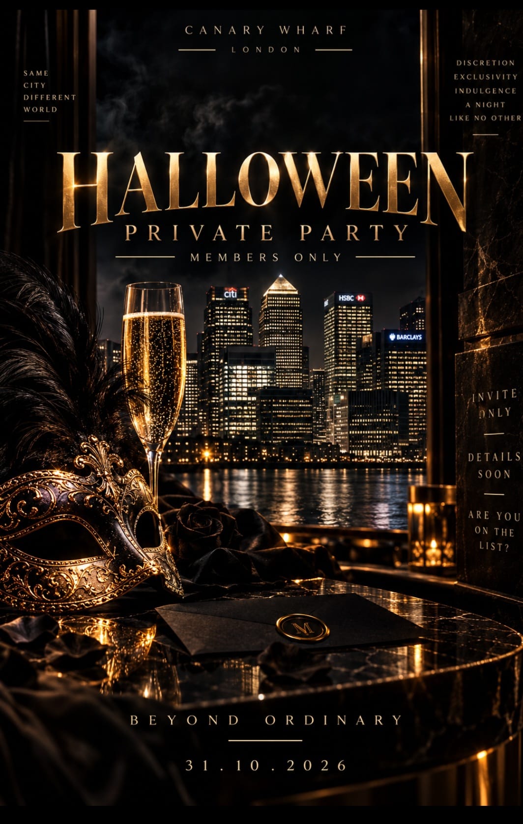 The Penthouse Masquerade Halloween private party in Canary Wharf